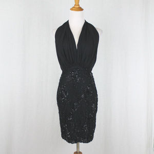 Pamela Dennis Couture Beaded Silk  and French Lace Halter Dress Runway 8 xxs 0